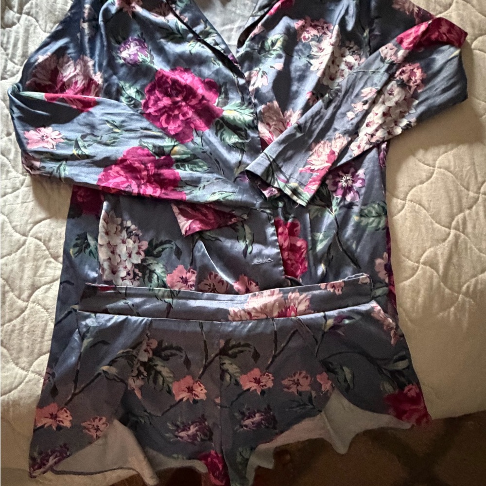 Victoria's Secret Floral Pajama Set - Pink and Gray